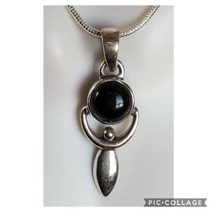 Genuine Black Onyx Goddess Pendant Necklace